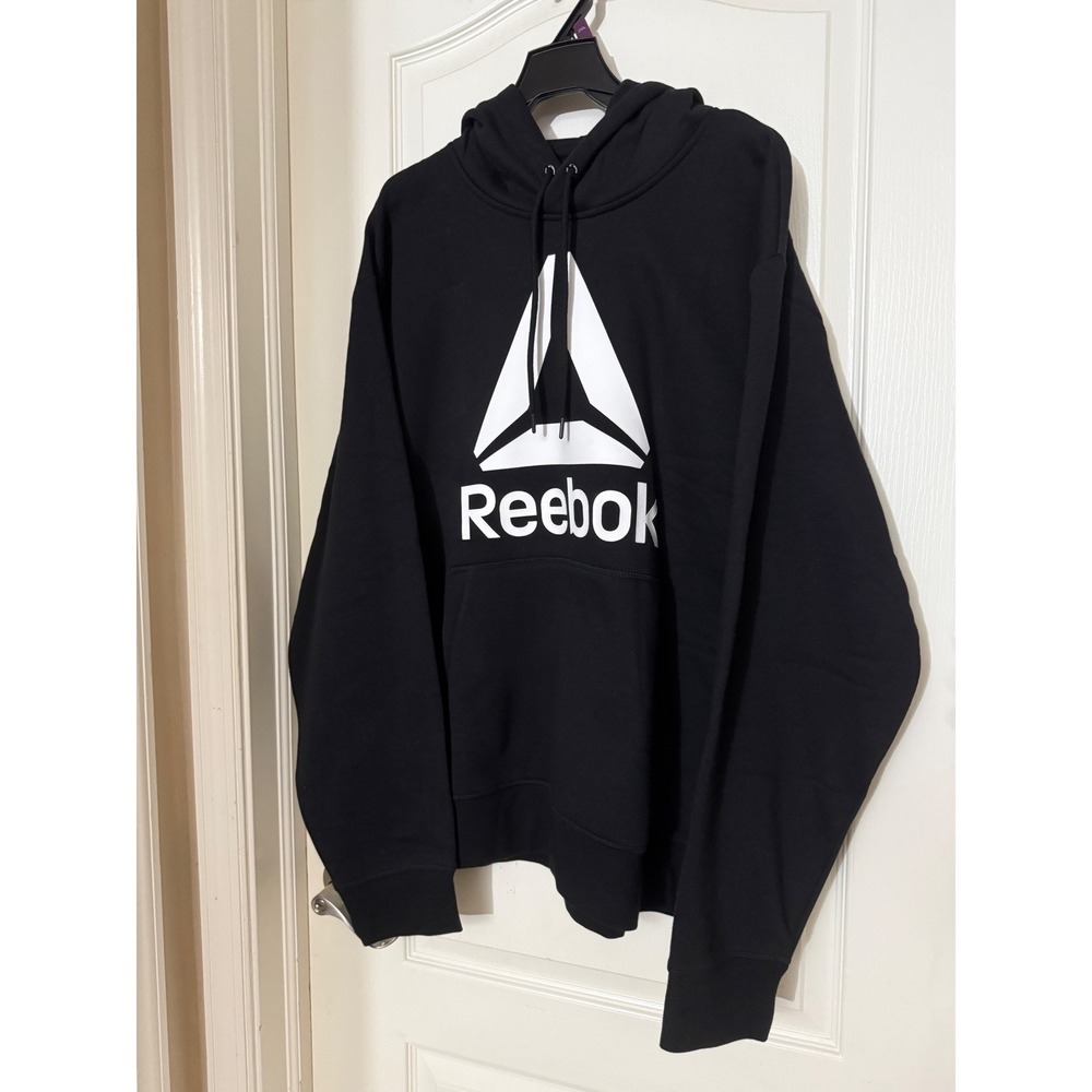 Reebok Mens Black Delta Logo Hoodie Sweatshirt Size‎ 2XL Fleece Lined